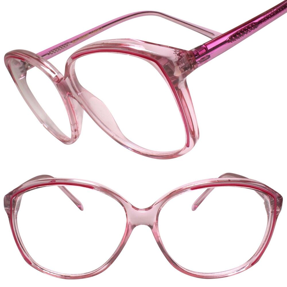 Genuine Vintage Oversized Old School Pink Frame Clear Lens Eye Glasses